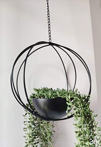 RISEON Boho Black Metal Plant Hanger,Metal Geometric Hanging Planter, Modern Planter, Mid Century Air Plant Holder Stand, Minimalist Planter for Indoor Outdoor Home Wedding Decor - Image 2