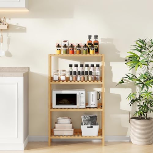 HOOBRO Bamboo Storage Shelf, 4-Tier Freestanding Shelving Unit, Multifunctional Storage Rack with Back Panel, 23.6 x 10.2 x 39.4 inches, for Bathroom, Living Room, Balcony, Kitchen, Natural YL95CJ01 - Image 2