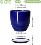 Ceramic Plant Pot - 6 Inch Pots for Plants, Round Ceramic Planters with Drainage Hole and Saucer, Decorative Flower Pots for Indoor Plants, Room Desk Decor, Housewarming Gifts, Glossy Blue - Image 2