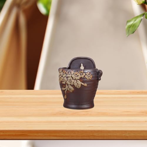 HANABASS Wall Mounted Ceramic Planter Hanging Flower Pot for Indoor Outdoor Use, Vintage Small Wall Hanging Plant Holder, Green Ceramic Flowerpot for Balcony Yard Decor - Image 3