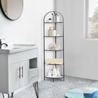 Homhedy 5-Tier Glass Corner Shelf Stand, Metal Corner Bookshelf - Image 7