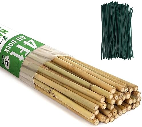 SWANGSA 40 Pack 4 Feet Bamboo Stakes for Plant, Bamboo Sticks Plant Support Garden Stakes Poles with 200pcs Twist Ties for Tomatoes, Beans, Flowers, Potted Plants, Indoor and Outdoor Climbing Plants by SWANGSA