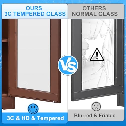 Polup 71" Wood Grain Metal Glass Display Cabinet with Security Lock - Image 3