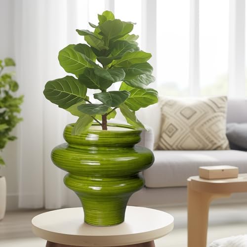 Ceramic Pot for Plants 11 Inch - Plant Pot for Indoor Outdoor, Decorative Bonsai Planter with Drainage Hole, Flower Pots for Office, Gift for Men Women, Green - Image 2