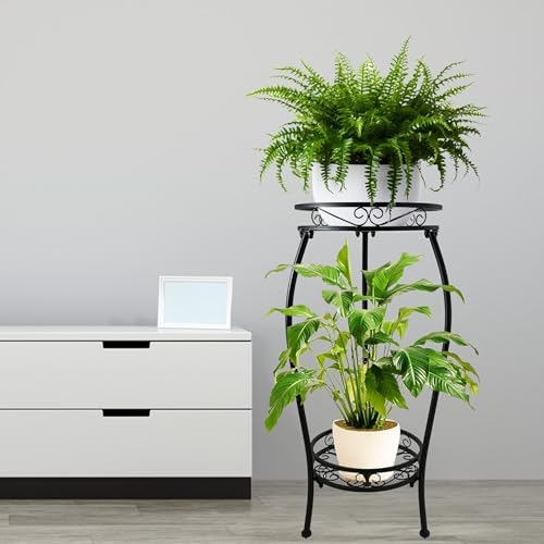CASIMR 2Pack Plant Stand Indoor Outdoor, 2 Tier 26.6" Tall Metal Potted Holder Rack Multiple Flower Pot Stand Heavy Duty Plant Shelf Rustproof Iron Plant Round Supports Rack - Image 4