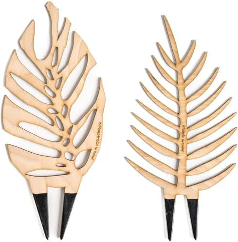 Treleaf Bare™ Bundle – Monstrella + Palmella - Set of 2 Wooden Plant Trellises for Indoor Climbing Houseplants – 12” Tall Customizable Leaf-Shaped Plant Supports by TRELEAF