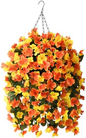 IINQCMY Artificial Flowers Fall Hanging Baskets Outdoors UV Resistant by INQCMYPlantRack
