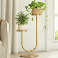 Bamworld Indoor Corner Plant Stands 2 Tier Plant Shelf for Tall Plant Holder Black Plant Shelves for Living Room Bedroom Midcentury Modern Home Decor(Gold) by Bamworld