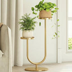 Bamworld Indoor Corner Plant Stands 2 Tier Plant Shelf for Tall Plant Holder Black Plant Shelves for Living Room Bedroom Midcentury Modern Home Decor(Gold) by Bamworld