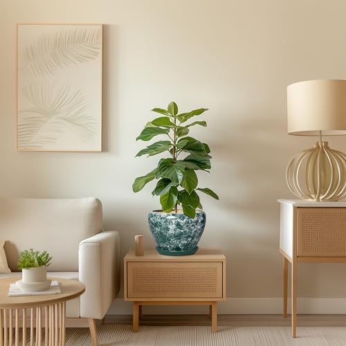 8 Inch Planter Indoor, Ceramic Plant Pots, Bubble Green - Image 7