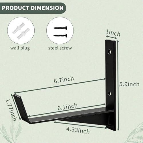 Window Box Brackets, 6 inch Flower Planter Box Brackets, Heavy Duty Metal Flower Box Wall Mounting Hooks for Railings, Garden, Balcony, Fences, Black(4 Pack ) - Image 2