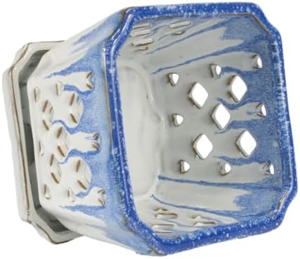 W&W Orchid Pot with Holes and Saucer for Repotting and Better Grow, Blue and White, 7" - Image 4