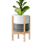 D'vine Dev Ceramic Pot with Natural Wood Stand, White/Grey, 10 in, 55-B-K-6 by DvineDevPlanterPotsandStand