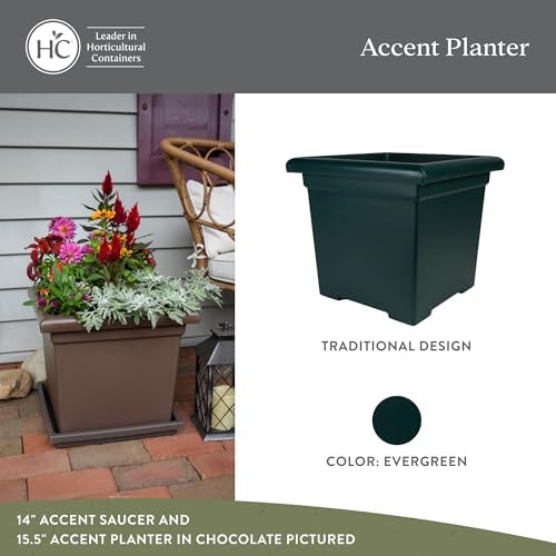 The HC Companies Accent Square Plant Pot w/Drainage - Classic Planters for Outdoor Plants & Indoor Plants - Lightweight & UV-Resistant Square Planter Box (15.5”, Evergreen, Pack of 1) - Image 2
