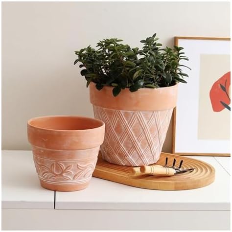 Flower pots 2Pcs Red Terracotta Planter Vintage Cameo Outdoor Indoor(Without Tray) - Image 3