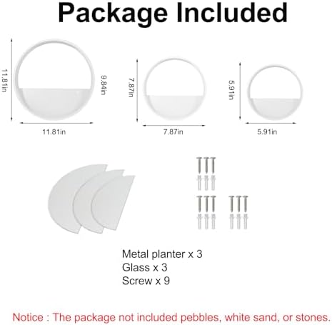 3 Pack Set Wall Planters,Modern Round Glass Wall Planter Succulent Planter Circle Iron Hanging Planter Vase for Herb,Small Cactus Perfect for Balcony, Room and Patio Decor (White) - Image 3