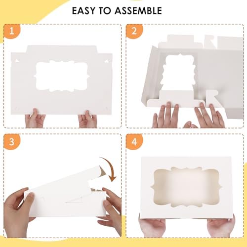 80pcs Cookie Boxes with 4 Style Window, 12x8x2.5 In White Bakery Boxes - Image 3