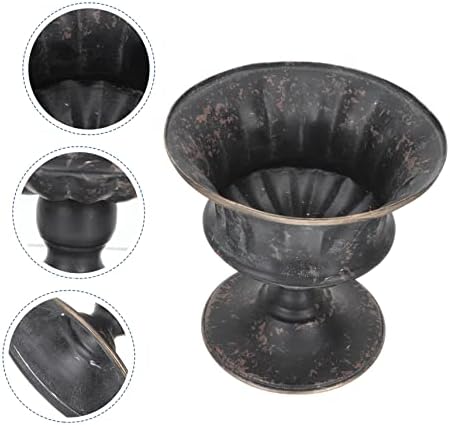 VICASKY Elegant Black Metal Urn Planter - Tall Plant Pot with Pedestal for Outdoor Arrangement - Vintage Gold Vase for Wedding Centerpiece Decor Rustic Farmhouse Floral Holder - Image 4