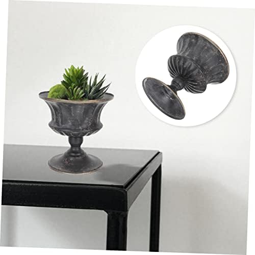 VICASKY Elegant Black Metal Urn Planter - Tall Plant Pot with Pedestal for Outdoor Arrangement - Vintage Gold Vase for Wedding Centerpiece Decor Rustic Farmhouse Floral Holder - Image 5