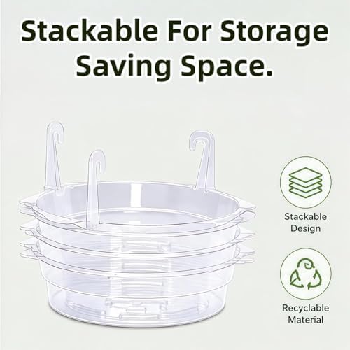 Plastics Hanging Basket Drip Pans (6-Pack) | Catcher-Clear, Round Hanging Plant Tray Saucer with Built-in 4 Pcs Hooks & Water Catcher for Indoor & Outdoor Hanging Basket Flower Pot - Image 6