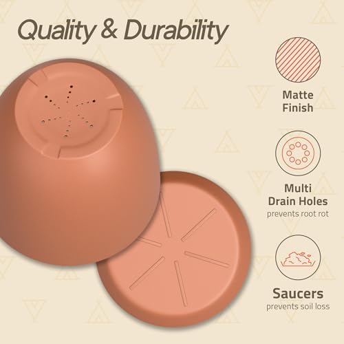 Planter Pots with Drainage Holes - Lightweight, Durable, and Space-Saving Pots for Indoor and Outdoor - Versatile Functionality, Simple Modern Design, Set of 20 Plastic Planter Pots - Terracotta - Image 6