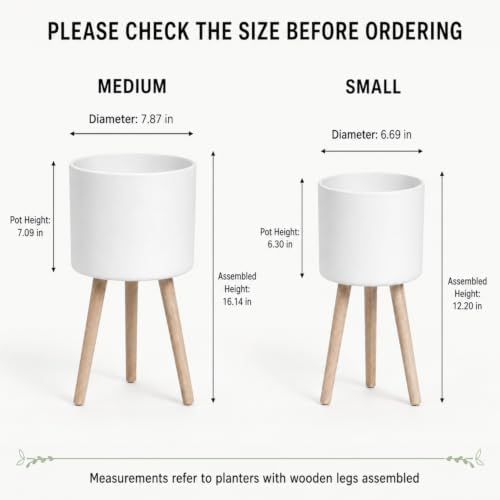 2 Pack Plant Stand Indoor Metal Planter Holder Wooden Leg Modern White - Image 3