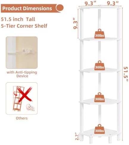 YUFAM 5-Tier Corner Shelf, White - Image 2