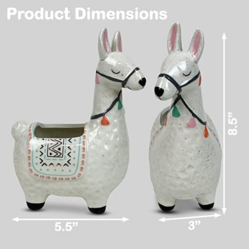 Ceramic Llama Planter for Succulent Plants Cute Alpaca Decor for Home, Office 8 1/2 Tall with Drain Holes Perfect for Cactus or Small House Plant Decoration (White) - Image 3