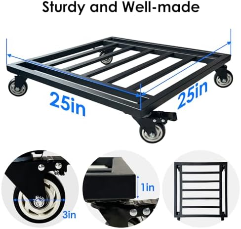25" Metal Plant Caddy with Wheels Heavy Duty,Extra Large Rolling Plant Stand with Industrual Caster, Square Plant Rollers for Large Pots Plants,Plant Dolly for Indoor Outdoor Use - Image 2