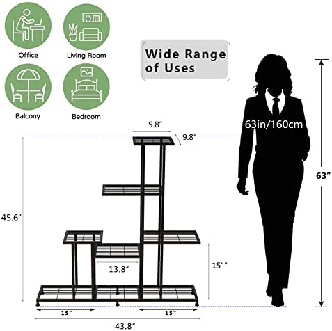 Twhep Heavy Duty Metal Plant Stand, 5 Tiers Multifunctional Plant Stand for Indoor Outdoor, for Tall Large Rack for Living Room Garden Balcony, Black - Image 5