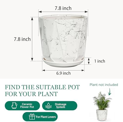 7.8 Inch Ceramic Plant Pot with Drainage Hole Mesh Net, Large Flower Pots for Indoor Plants with Saucer, Gardening Pots Outdoor - Image 6
