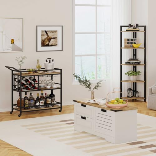 FATORRI Tall Corner Shelf, Industrial Corner Bookshelf, Wood and Metal Corner Shelf Stand for Living Room, Rustic Display Plant Stand for Home Office (Rustic Oak) - Image 5