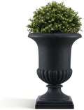 24.4" H Roman Urn Planter, Lightweight Matte Black Plastic Flower Pot by PlasticPlanter