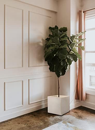 Serene Spaces Living Vintage White Stone-Textured Square Planter Box, Weather-Resistant Poly Resin Plant Box for Indoor/Outdoor Gardening, Window Sills, Balconies, & Decks, 15.25" Square & 15.5" Tall - Image 3