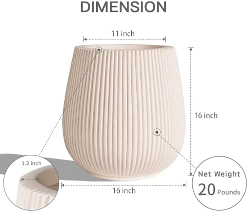 16" Pear-Shaped Fluted Outdoor Planter, Off-White, Modern Round Plant Pot - Image 5
