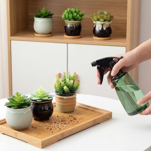 Remerry 12 Pcs Ceramic Succulent Pots with Drainage 3.5 Inch Bamboo Tray - Image 6