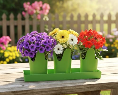 Tulip Flower Pot and Rectangle Saucer Lime Green 3 Pack - Image 4