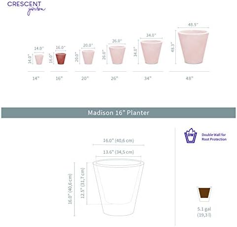 Crescent Garden Madison Planter– Weather-Resistant, Double Walled Indoor/Outdoor Plant Pot with Drain Hole – Durable All-Season Flower Container, 16" W (Midnight Blue) - Image 2