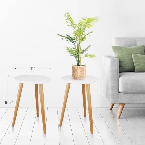 Uneedem Plant Stand Indoor, Mid Century Modern Small Round Plant Table for Flower Pots, 16.5" Tall Plant Holder Wood Stool for Living Room (2 Pack) - Image 3