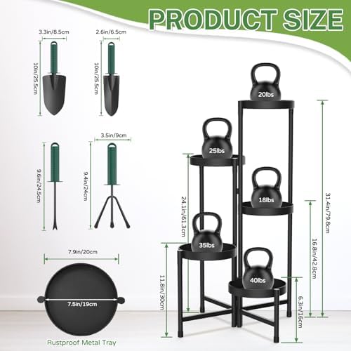 iDavosic.ly Plant Stand with Garden Tools Indoor Outdoor, 5 Tier, Black - Image 3