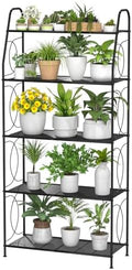 VyGrow 5 Tier Plant Stand Indoor Outdoor, Heavy Duty Plant Shelf, Metal Mesh Tall Plant Stands Holder Rack for Living Room Balcony and Garden, Black by VyGrow