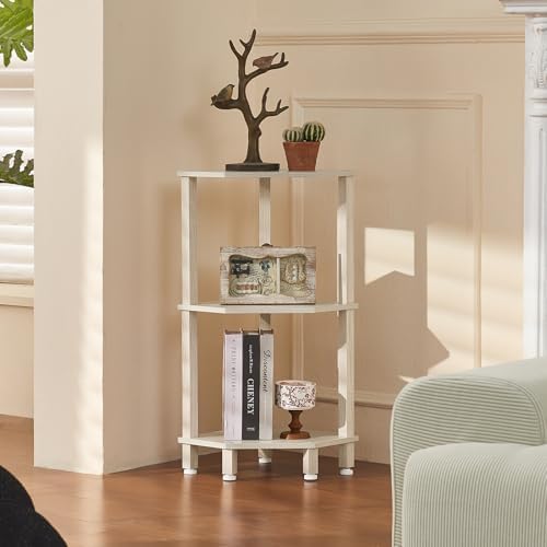 YUFAM 3-Tier Corner Shelf, Grey White - Image 2