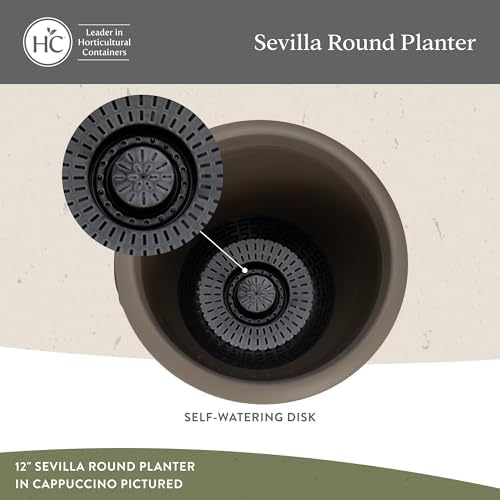 The HC Companies Sevilla Flower Planters - Outdoor & Indoor Planter - Round Self Watering Plant Pots for Herbs & More (14”, Cappuccino, Pack of 2) - Image 3