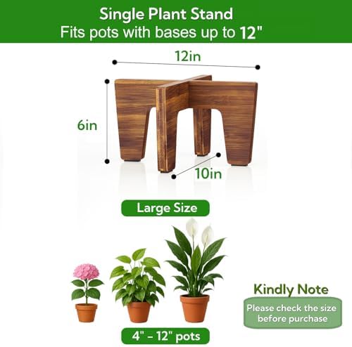Plant Stands Indoor Outdoor, Plant Risers for Inside Pots Sturdy Short Plants Holder, Flower Pot Stand for Indoor Plants, Small Single Floor Plant Bamboo Display Stand (Brown 12“ (2 pack)) - Image 2