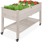 Best Choice Products Raised Garden Bed 48x24x32-inch Mobile Elevated Wood Planter w/Lockable Wheels, Storage Shelf, Protective Liner - White by BestChoiceProducts