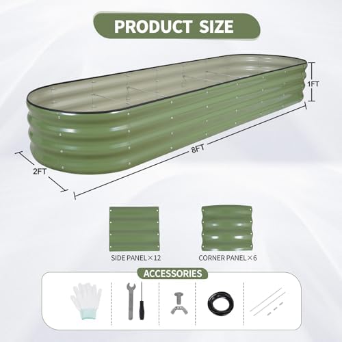 Galvanized Raised Garden Bed Outdoor- 8x2x1FT Planter Box, Green - Image 6