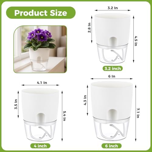 Planterhoma 12 Pack Self Watering Pots for Indoor Plants, 4 Inch Plant Pot Plastic Self Watering Planter for Orchid, African Violet, Small Clear Flower Pots with Drainage Holes and Wicking Rope, White - Image 3