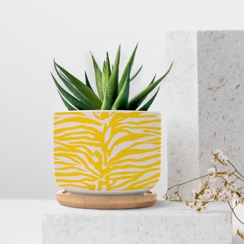 Tiger Print Yellow Pink Ceramic Planter Animal Tiger Print Snake Plant Live Indoor with Pot with Drainage Holes and Saucers Pot for Home Office Desk Garden - Image 7
