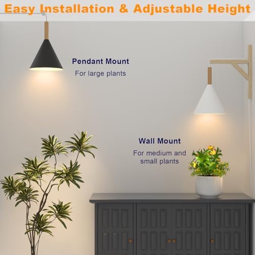 Hanging Grow Lights for Indoor Plants, 20W Full Spectrum Plant Lamp with Timer, Adjustable Height, Wall-Mounted 3000K Growlight with 14.5 ft Power Cord, for Greenhouse, Garden, Large Plants (Black) - Image 6