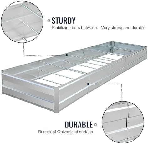 Metal Raised Garden Bed Kit Galvanized Raised Garden Beds Outdoor for Vegetables Gardening Flowers Deep Root Planter Raised Beds,13.5 * 3 * 1 FT,Silver - Image 3